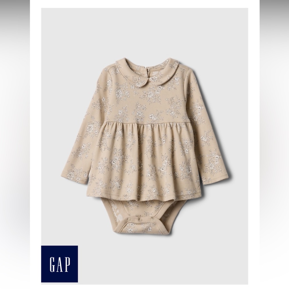 GAP Baby Supima Bodysuit Dress, bedrock beige, floral